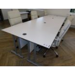 White Laminate, 6 Person Desk, 3,600mm X 1,200mm with 6 White Leather Effect Operators Chairs & 2