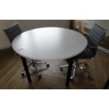 White Laminate Circular Meeting Table, 1,200mm Dia & 2 Grey Leather Effect Chairs (First Floor) (