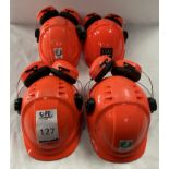 Four Hard Hats with Ear Protectors, Three Ear Protector Attachments, Peltor Optime Hearing