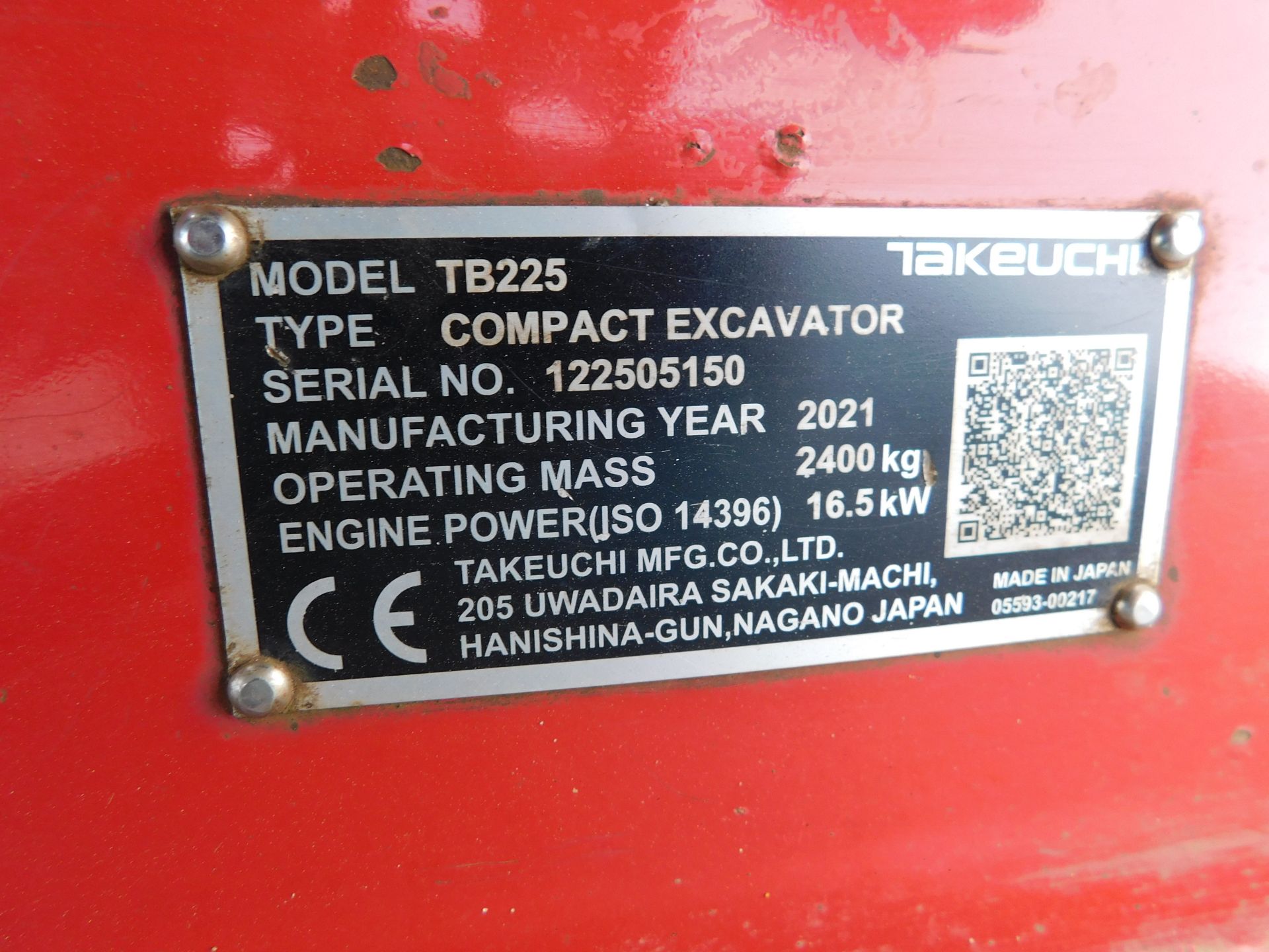 Takeuchi TB225 Compact Excavator (2021). Check Valves, Manual Quick Hitch, Blade, Hydraulic - Bild 14 aus 18