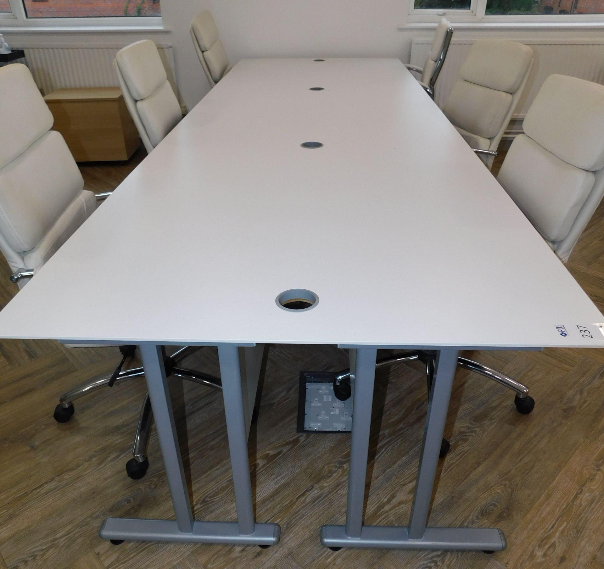 White Laminate, 6 Person Desk, 3,600mm X 1,200mm with 6 White Leather Effect Operators Chairs & 2 - Bild 2 aus 4