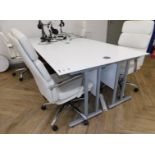 White Laminate, 4 Person Desk, 2,450mm X 1,200mm with 4 White Leather Effect Operators Chairs & 4