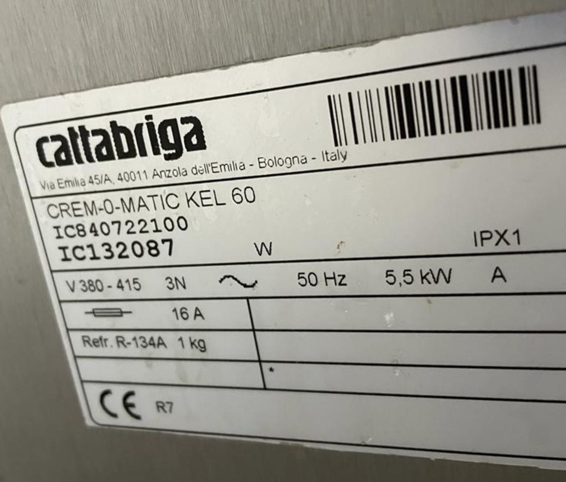 Cremomatic KEL60 90 Ice Cream Batch Freezer, Serial Number IC840722100 (Location: NW London. - Image 2 of 2