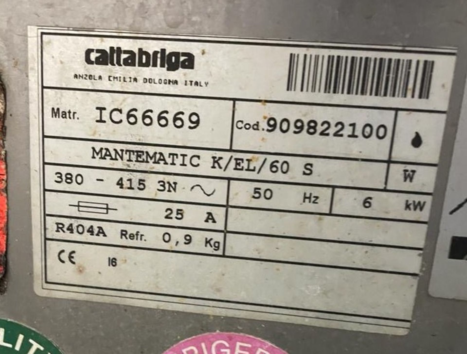 Cattabriga Mantematic KEL60S Ice Cream Batch Freezer, Serial Number IC66669/909822100 (Location: - Image 2 of 2