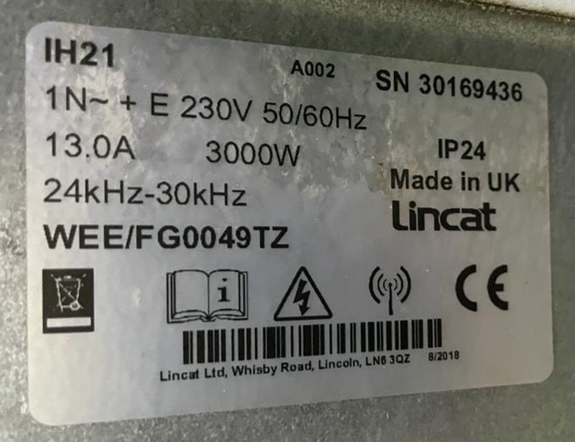 Lincat IH-21 Induction Hob, Serial Number 30169436, 240v (Location: NW London. Please Refer to - Image 2 of 2