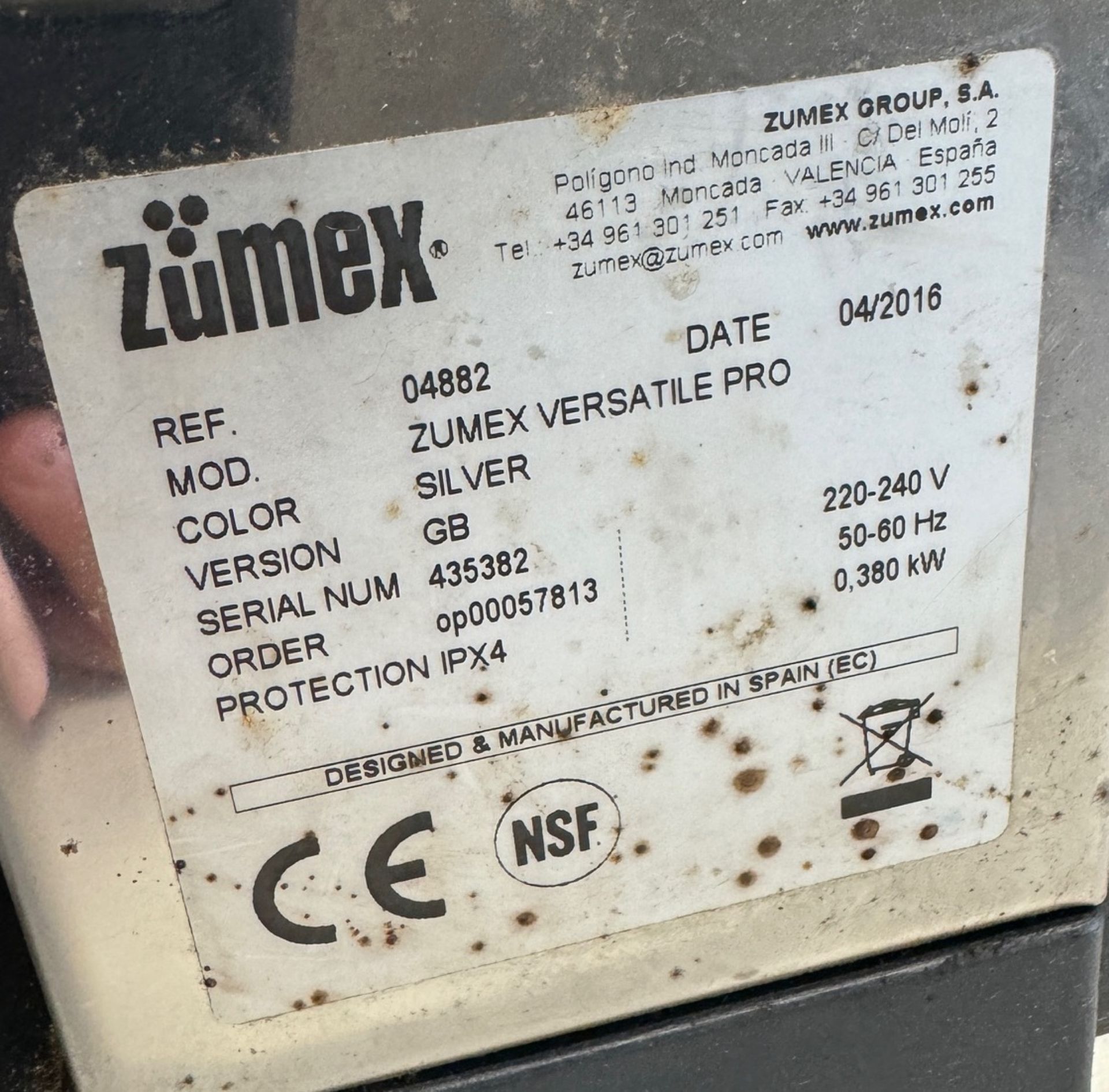 Zumex Versatile Pro Orange Juicer, Serial Number 435382 (2016) (Location Stockport) - Image 7 of 7