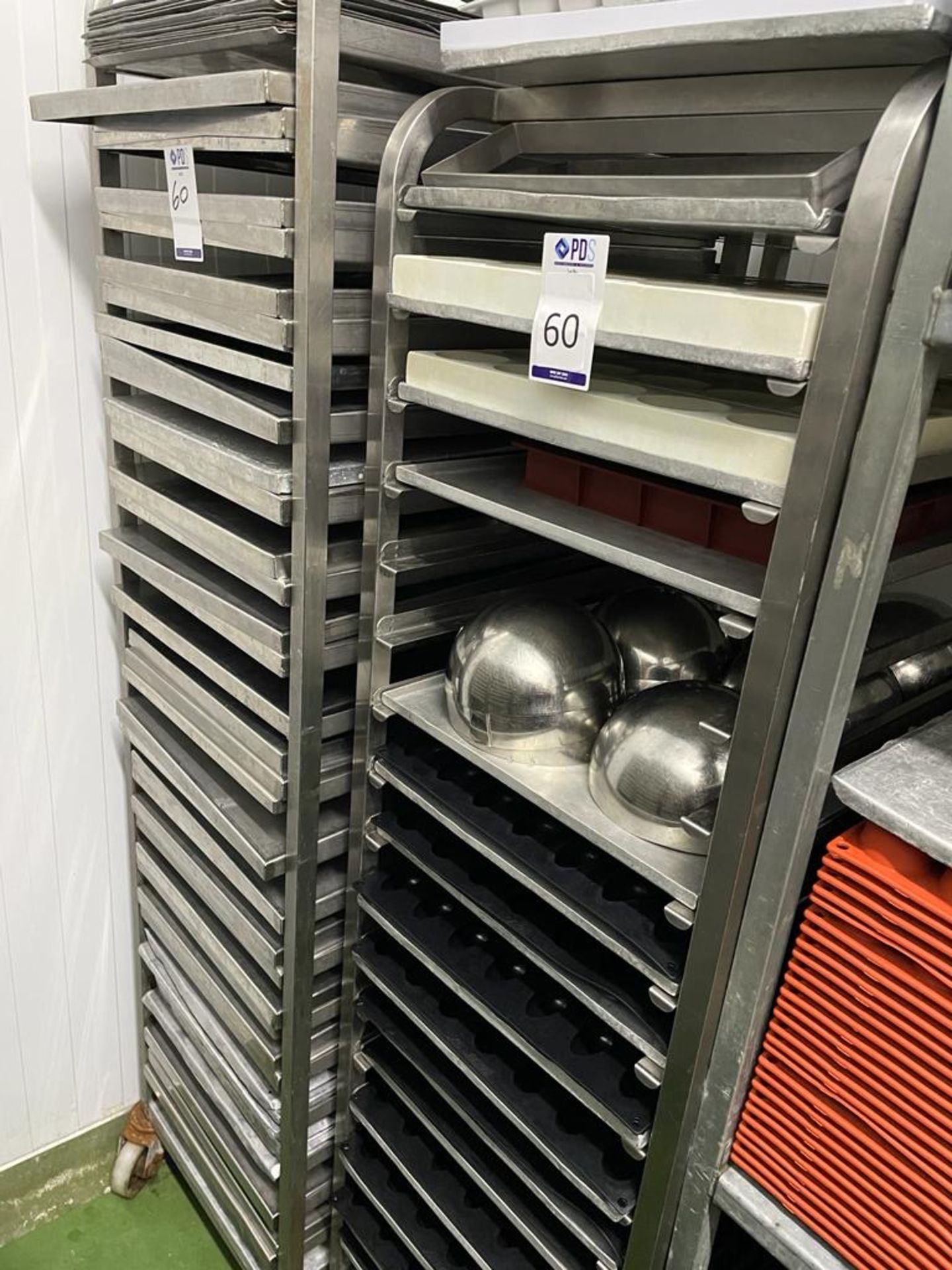 5 Mobile Tray Racks & Contents Comprising Moulds (Location: NW London. Please Refer to General