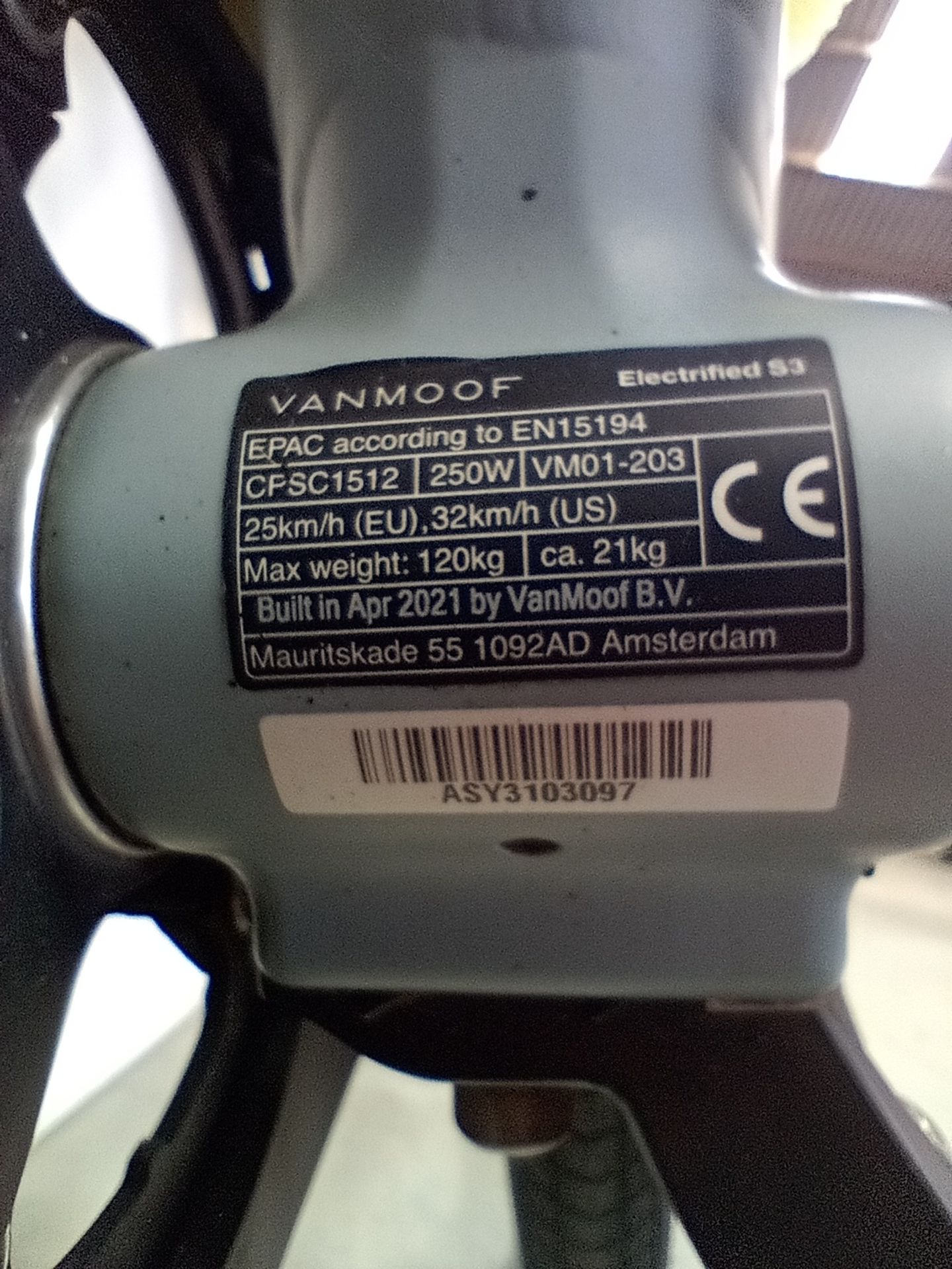 VanMoof S3 Electric Bike, Ex-Demo, Frame Number ASY3103097 (NOT ROADWORTHY - FOR SPARES ONLY) (No - Image 4 of 4