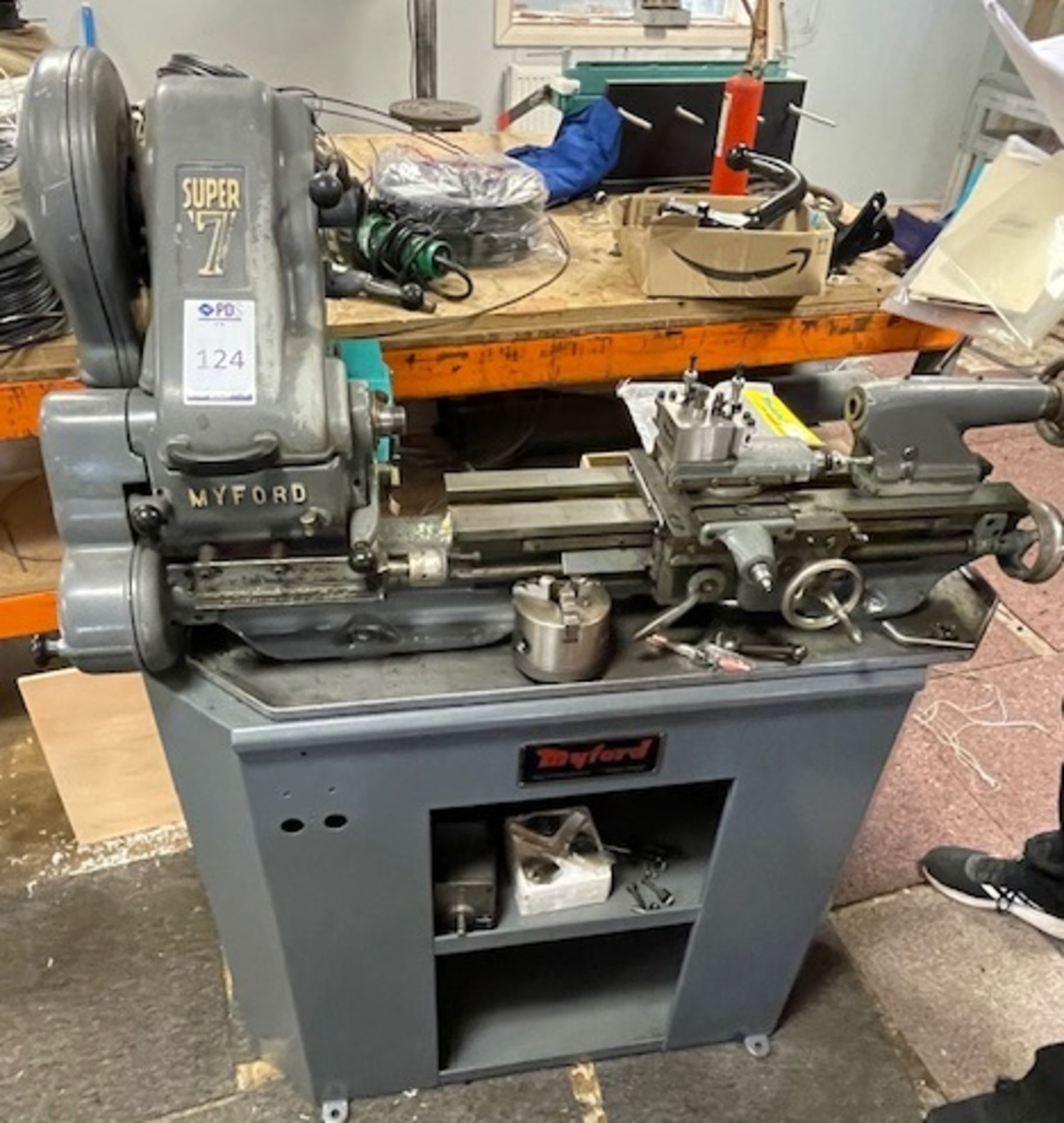 Myford Super 7 Lathe 240v with 3 Jaw Chuck, Tooling, Original User & Parts Manuals (Location: