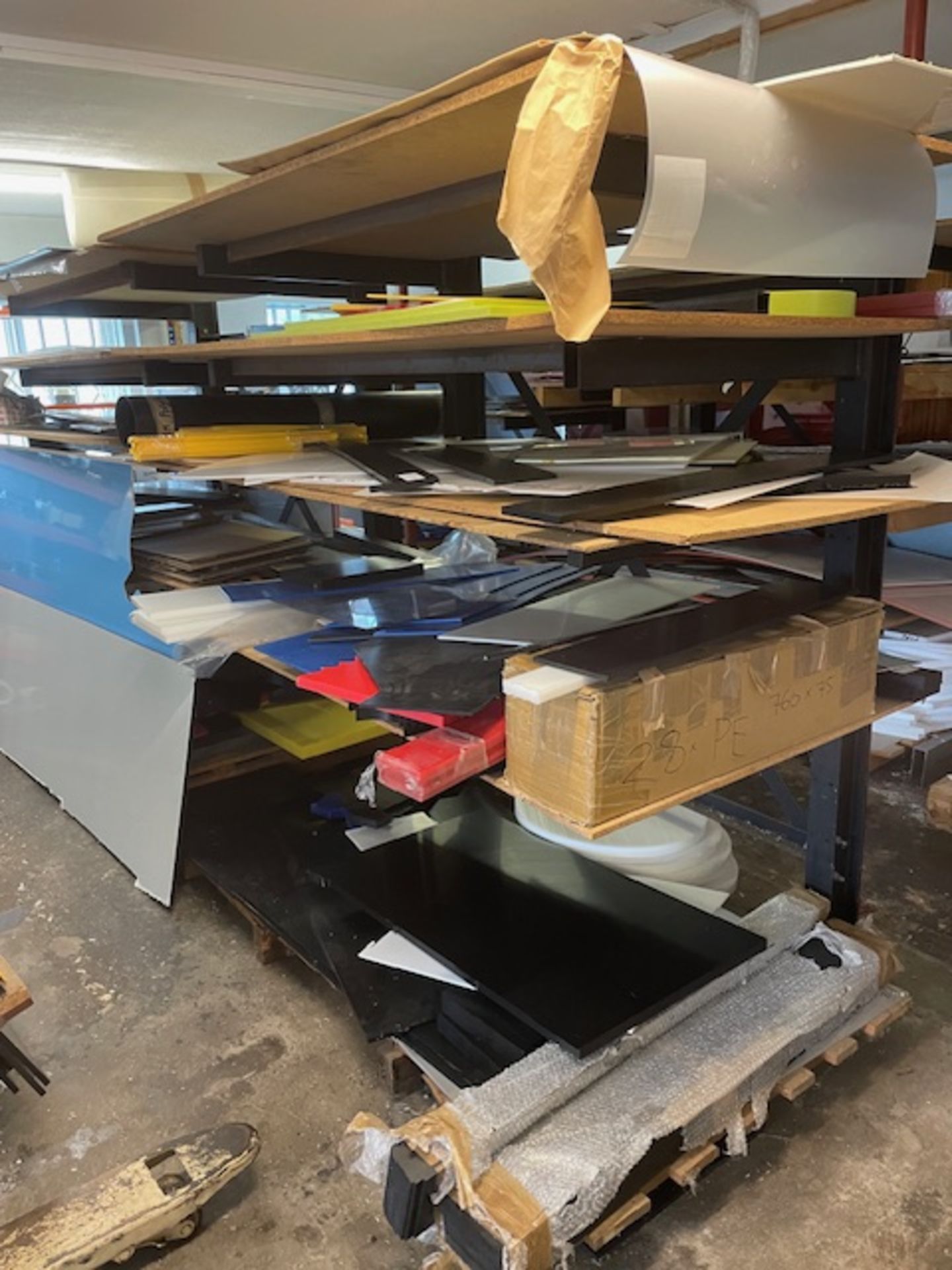 2 Blue Steel Single Sided Cantilever Stock Racks & Contents of Assorted Sheet Offcuts (Location: