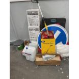 36 Canisters “One Line” Survey Paint, Quantity Ad Blue, Road Signs, Rolson Measuring Wheel, etc. (