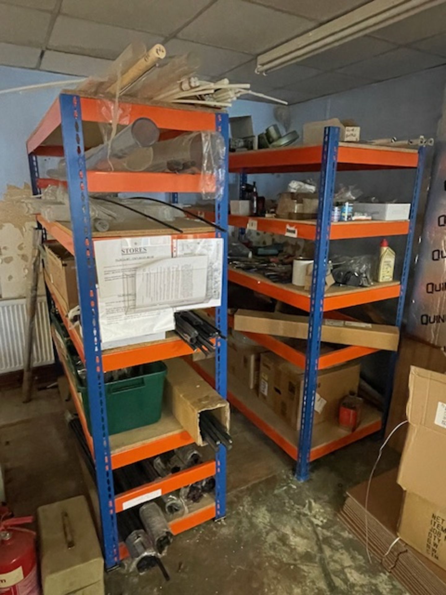 Four Bays of Orange/ Blue Shelf Racking with Chipboard Shelves (Location: Earls Barton. Please Refer - Image 2 of 2