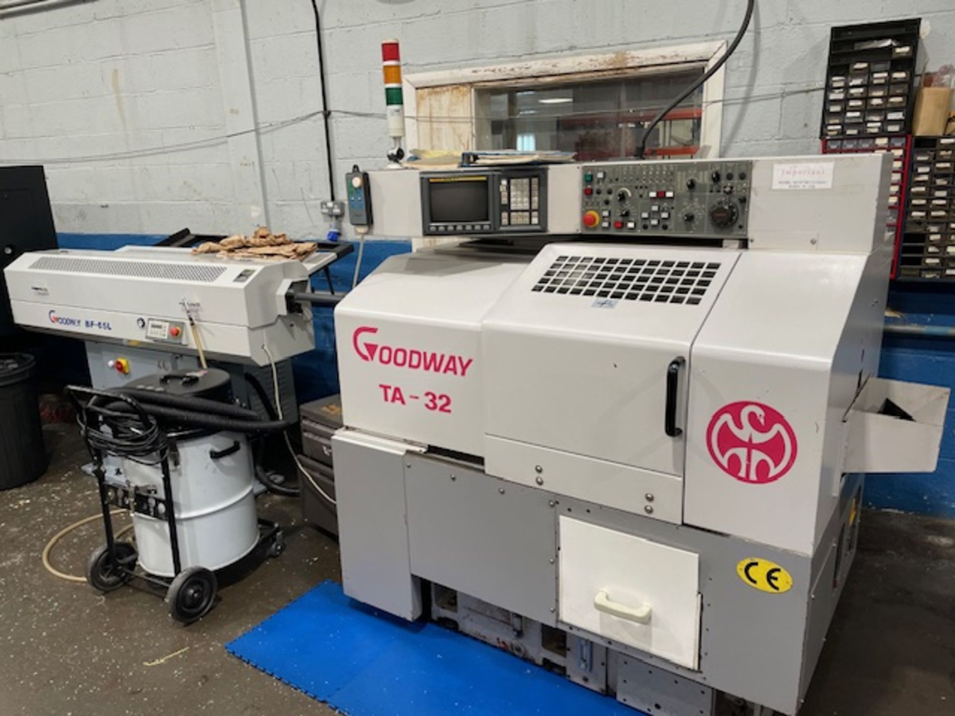 Goodway TA-32 CNC Lathe (2002) Serial Number 81692 with Goodway BF-654 Bar Feed (Location: Earls