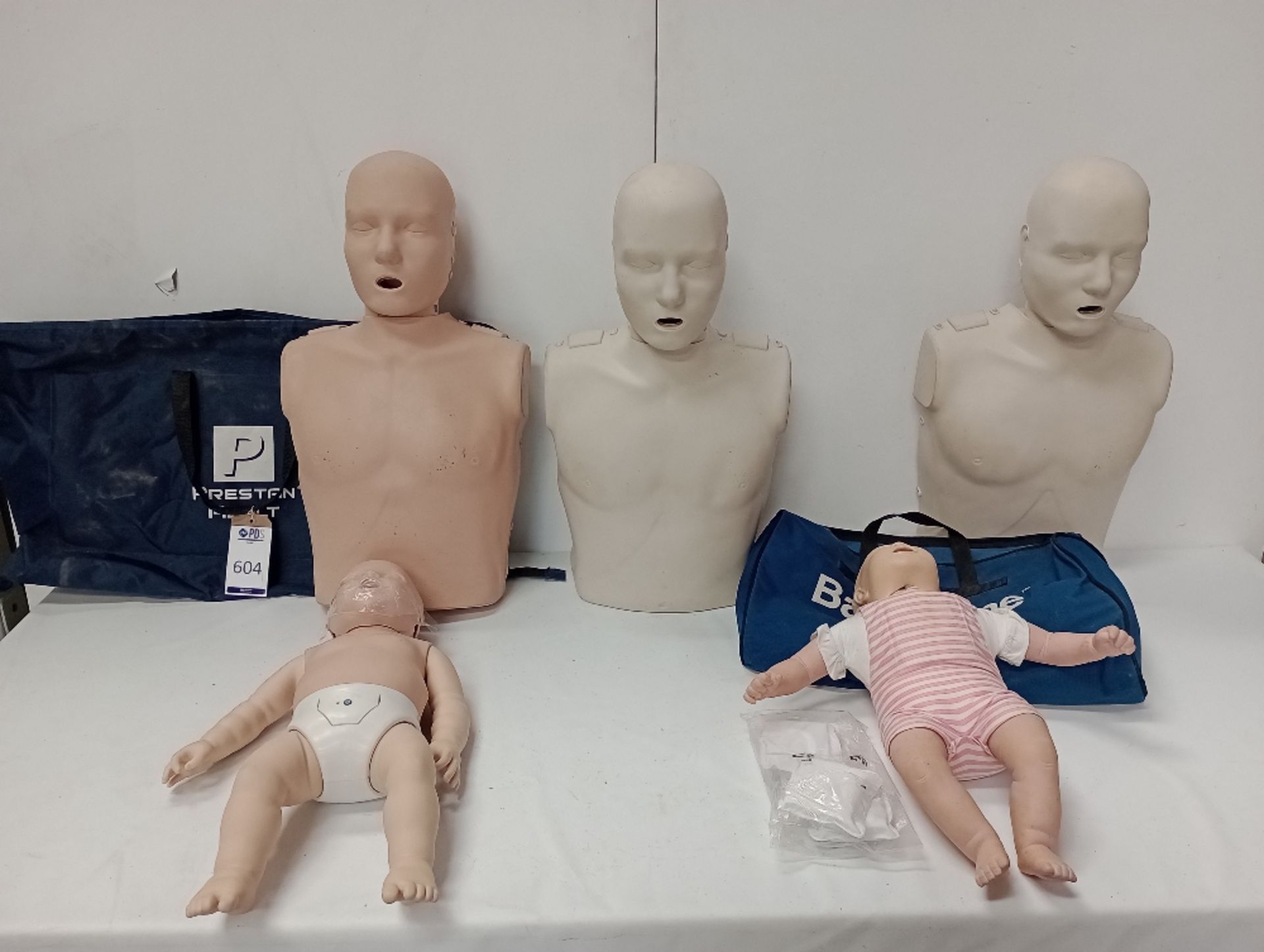 3 Prestan CPR Adult Manikins, a Prestan baby & Baby Anna (Location: Brentwood. Please Refer to