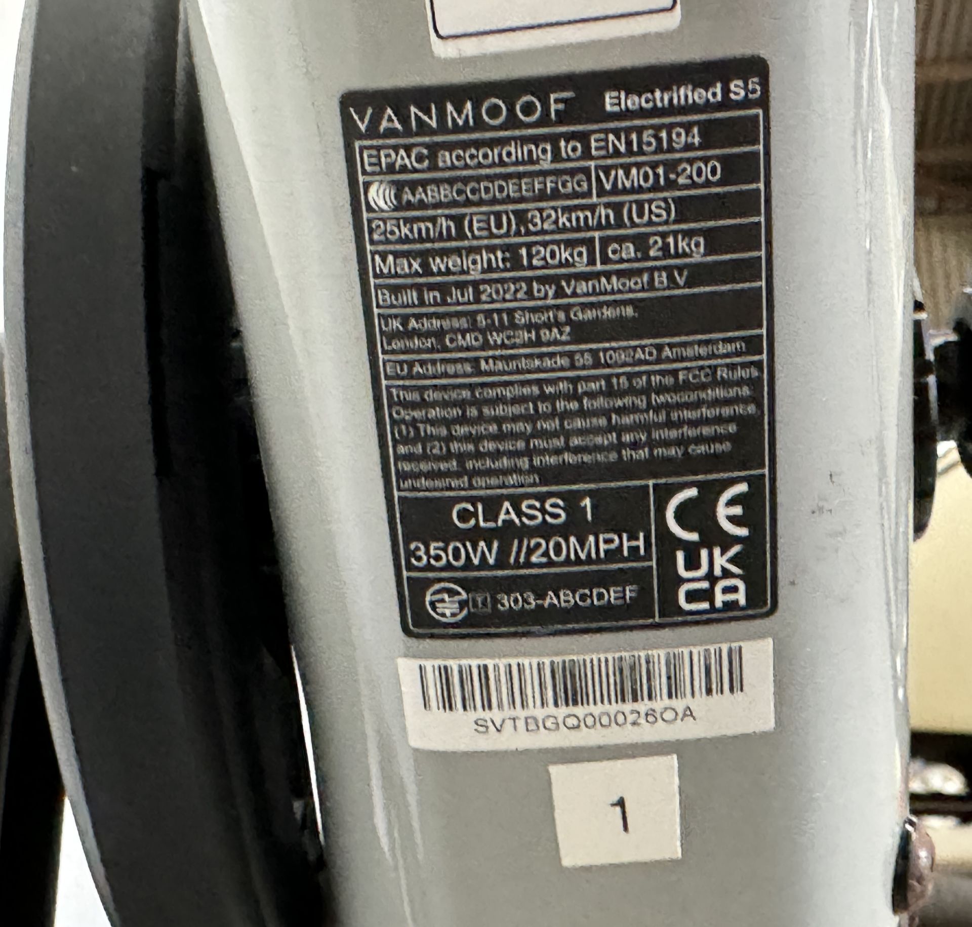 VanMoof S5 Electric Bike, Frame Number SVTBGQ0026OA (NOT ROADWORTHY - FOR SPARES ONLY) (No codes - Image 2 of 2