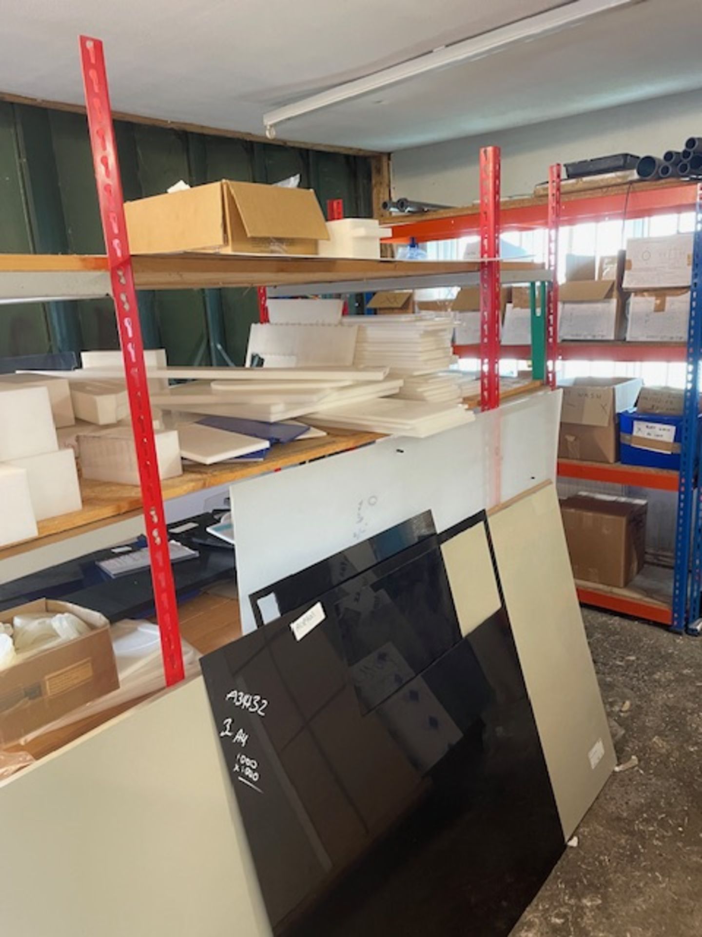 2 Boltless Red/Grey Stock Racks with Chipboard Shelves & Timber Slats & Contents of Assorted Sheet - Image 2 of 2