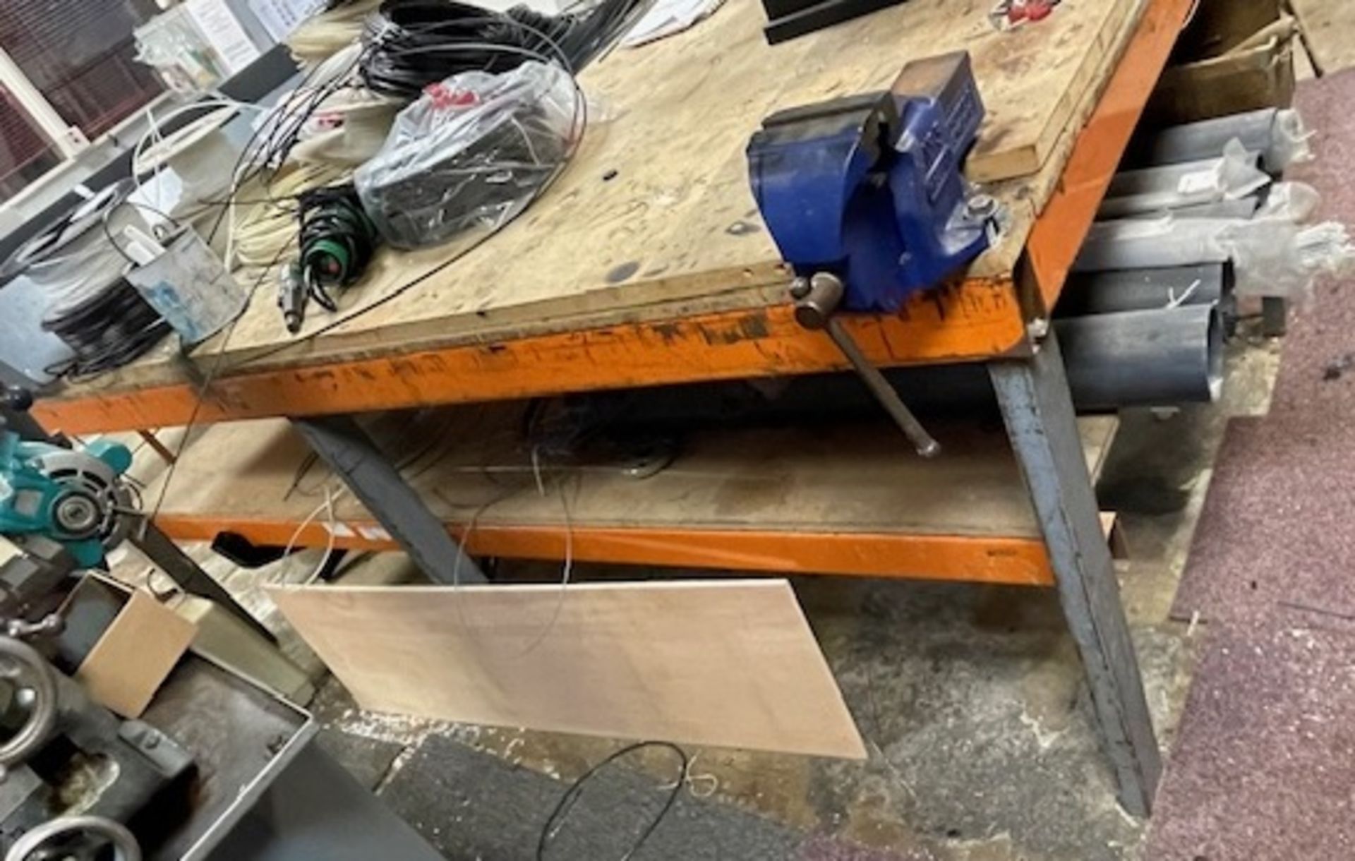 Welded Pallet Rack Framed Bench Fitted with Record No3 Engineer’s Vice (Location: Earls Barton.