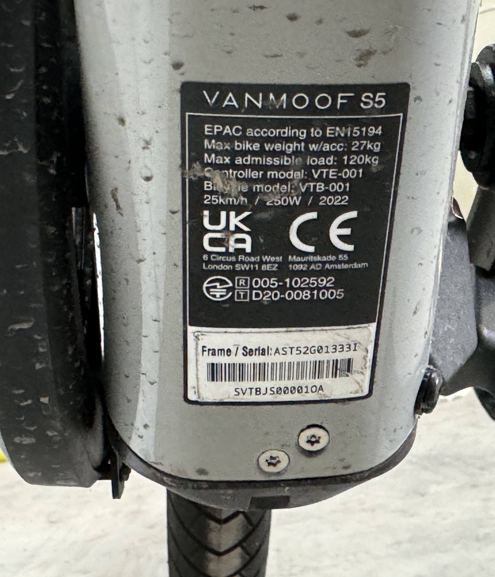 VanMoof S5 Electric Bike, Frame Number AST52G00948I, Serial Number AVTBJS00001OA (NOT ROADWORTHY - - Image 2 of 2