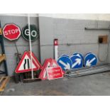 Various Road Signs, Spades, Galvanised Metal Strips, Brush etc (Location: Harlow. Please Refer to