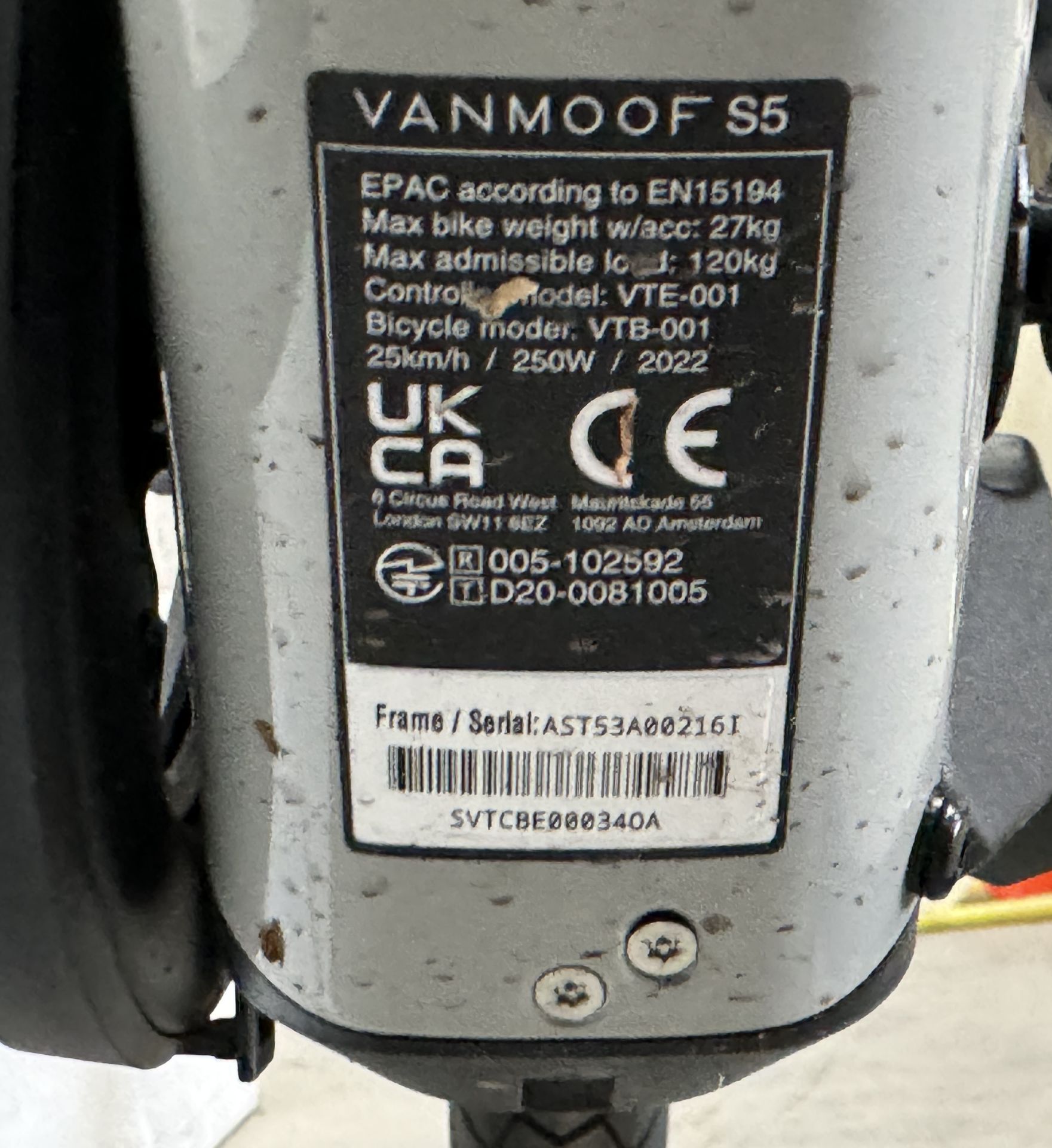 VanMoof S5 Electric Bike, Frame Number AST53A00216I, Serial Number SVTCBE00034OA (NOT ROADWORTHY - - Image 2 of 2