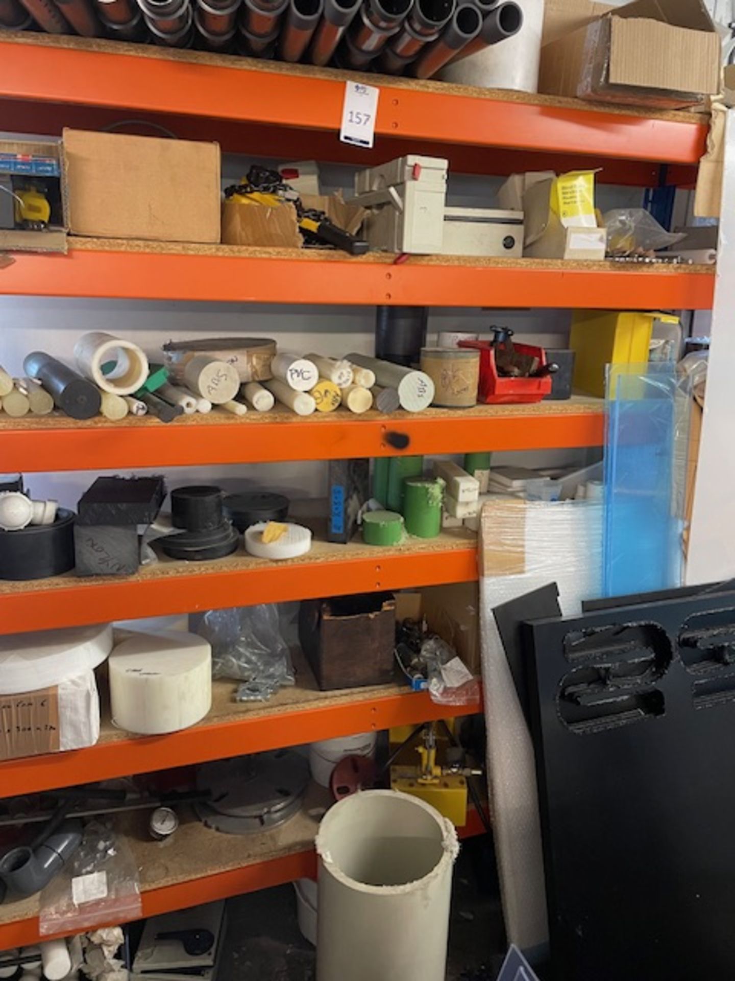 4 Orange/Blue Shelf Racks & Contents of Assorted Plastic Components/Nylon/Acrylic/ABS/PUC (Location: - Image 2 of 4