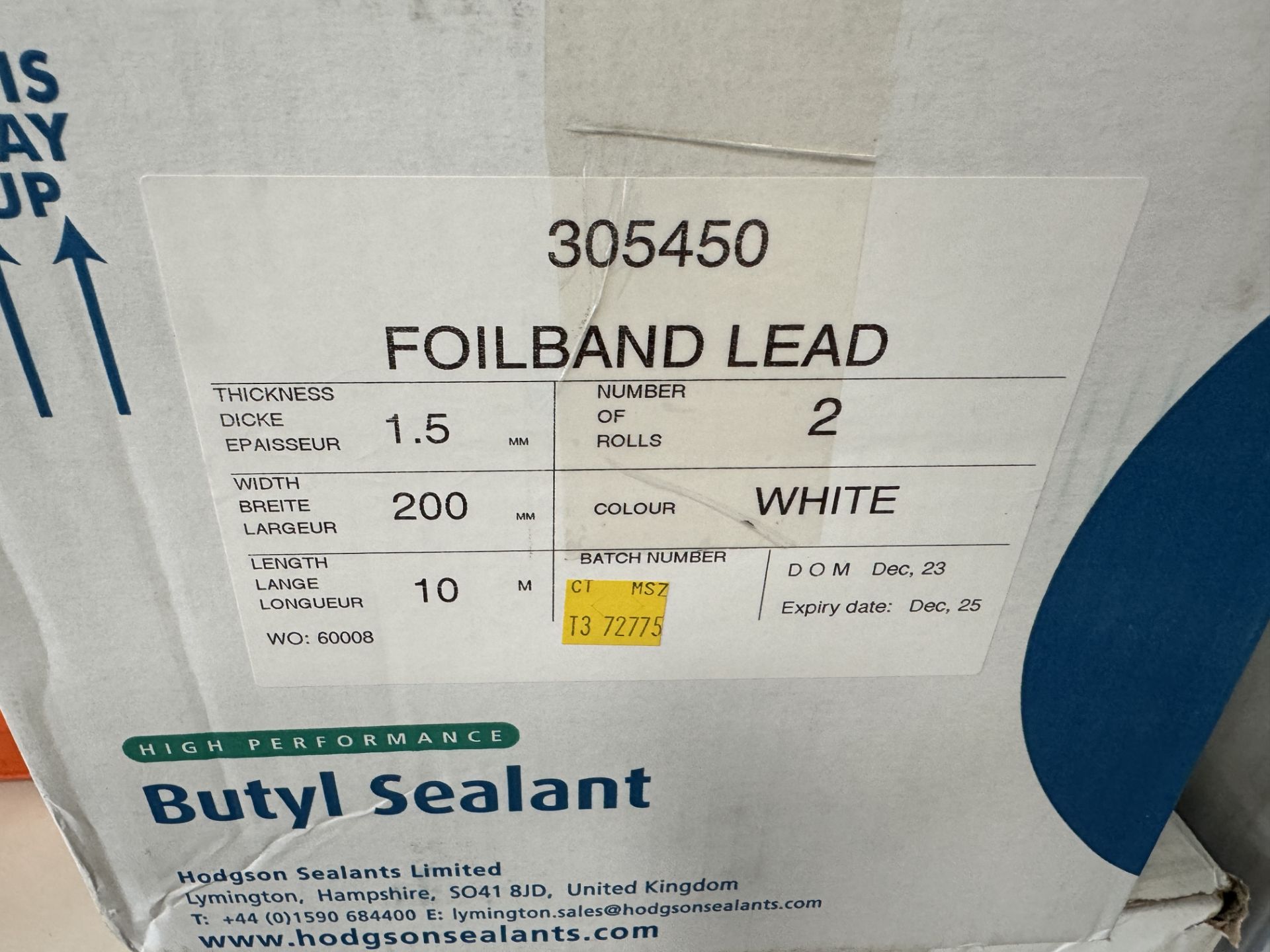 8 Rolls of Hodgson Butyl Sealant (Location: Brentwood. Please Refer to General Notes) - Image 2 of 2