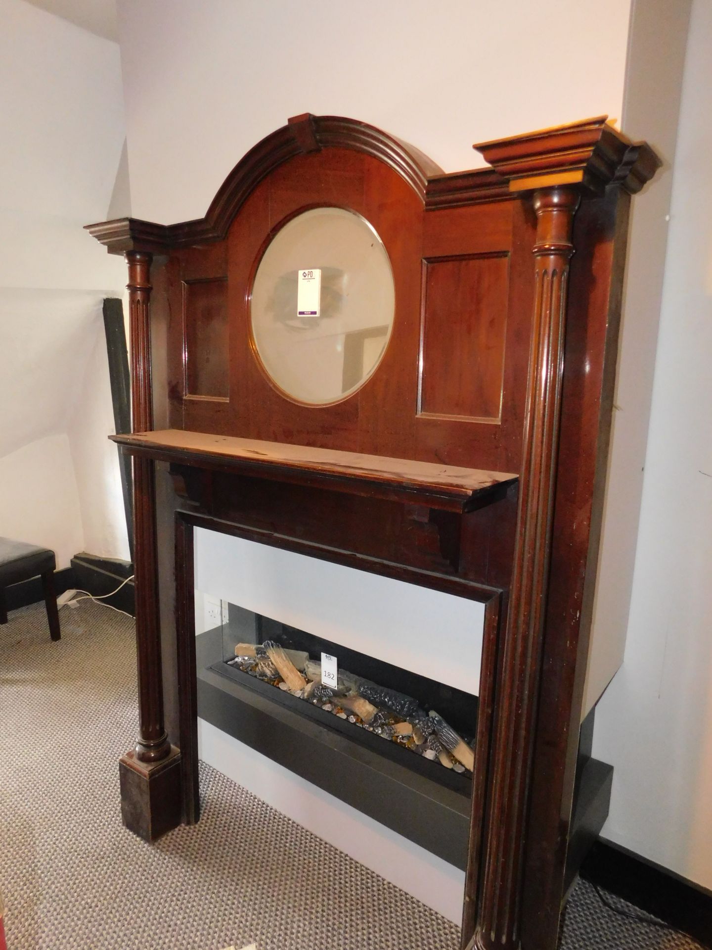 Late Victorian Mahogany Fireplace Surround with Arched & Stepped Pediment above Circular Bevel Edged