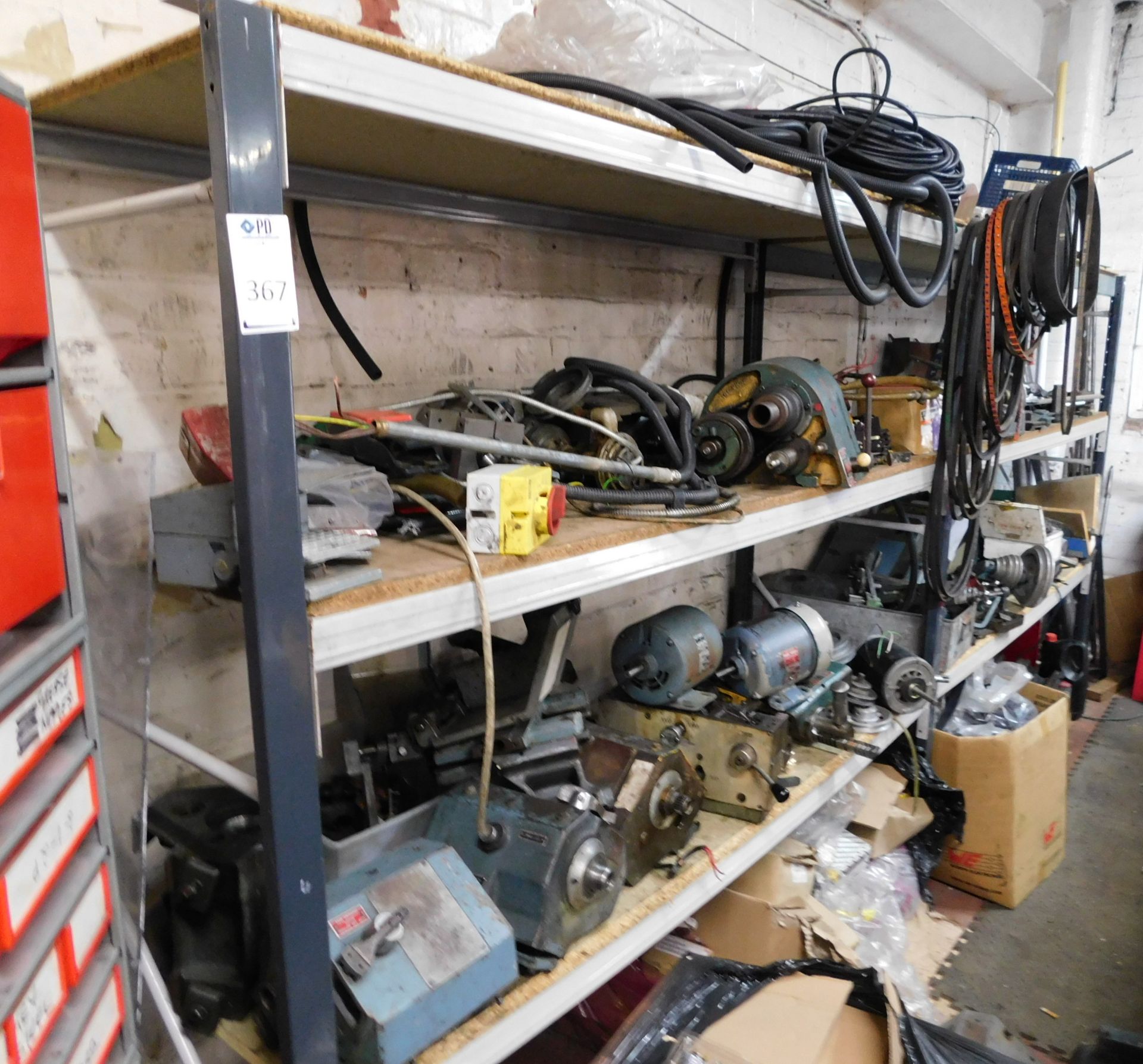 Two Bays of Shelving & Remaining Contents to Include Motors, Spare Parts etc (Oil Pressure Gauges