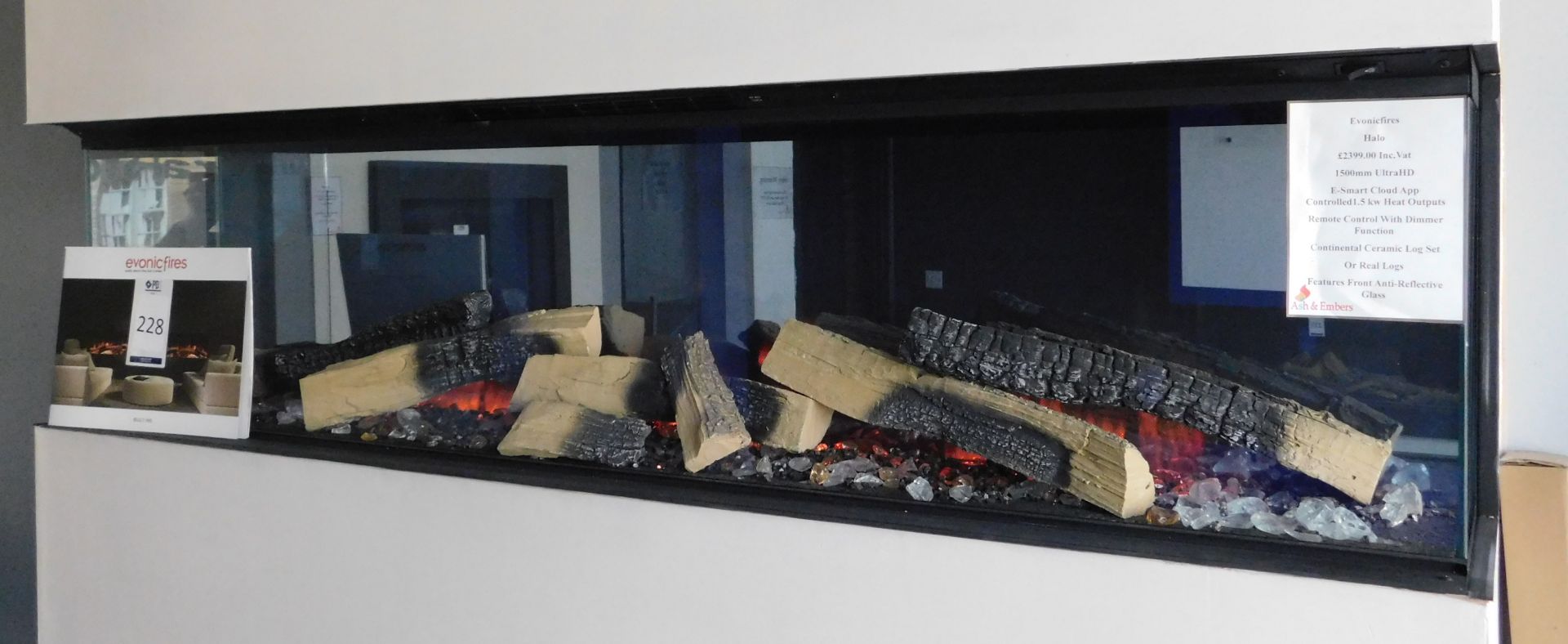 Ex-Display EvonicFires “Halo” 1500mm Electric Fire with Remote (Where the company’s description/