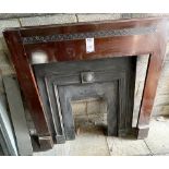 Mahogany Fireplace Surround with Incised Decoration to Frieze & Cast Metal Insert, Circa 1940’s (