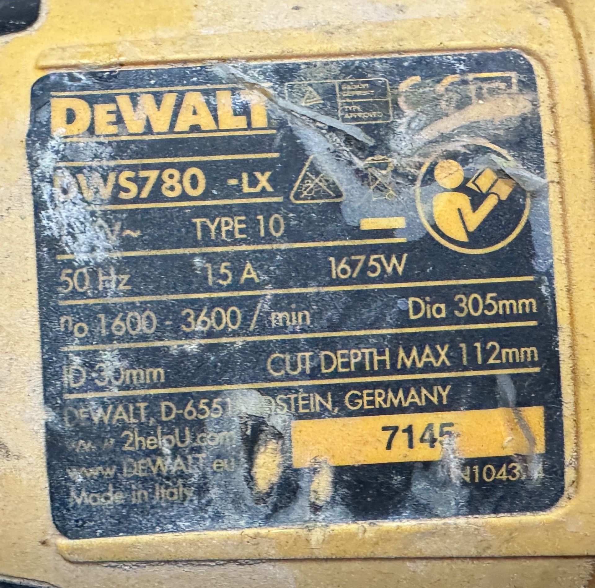 DeWalt DWS780 Cross Cut Saw, 110v (Location: Brentwood. Please Refer to General Notes) - Image 3 of 3