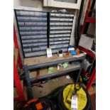 Small Metal Shelving Unit, Two Multi-Drawer Storage Cabinets & Contents (Location: Bolton. Please