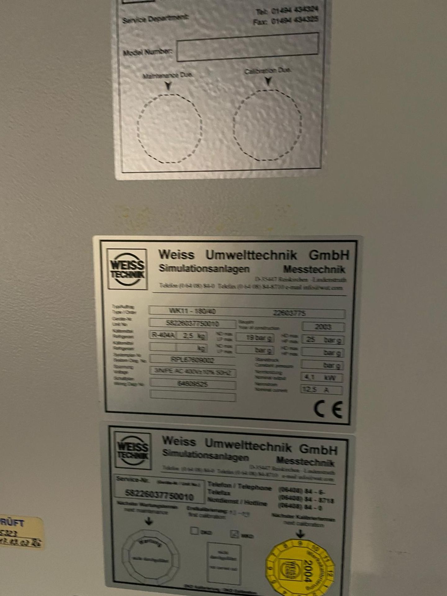 Weiss WK11 180 Environmental Test Chamber (2003), Serial number 58226037750010, Weiss WK11 – 180/40 - Bild 11 aus 13