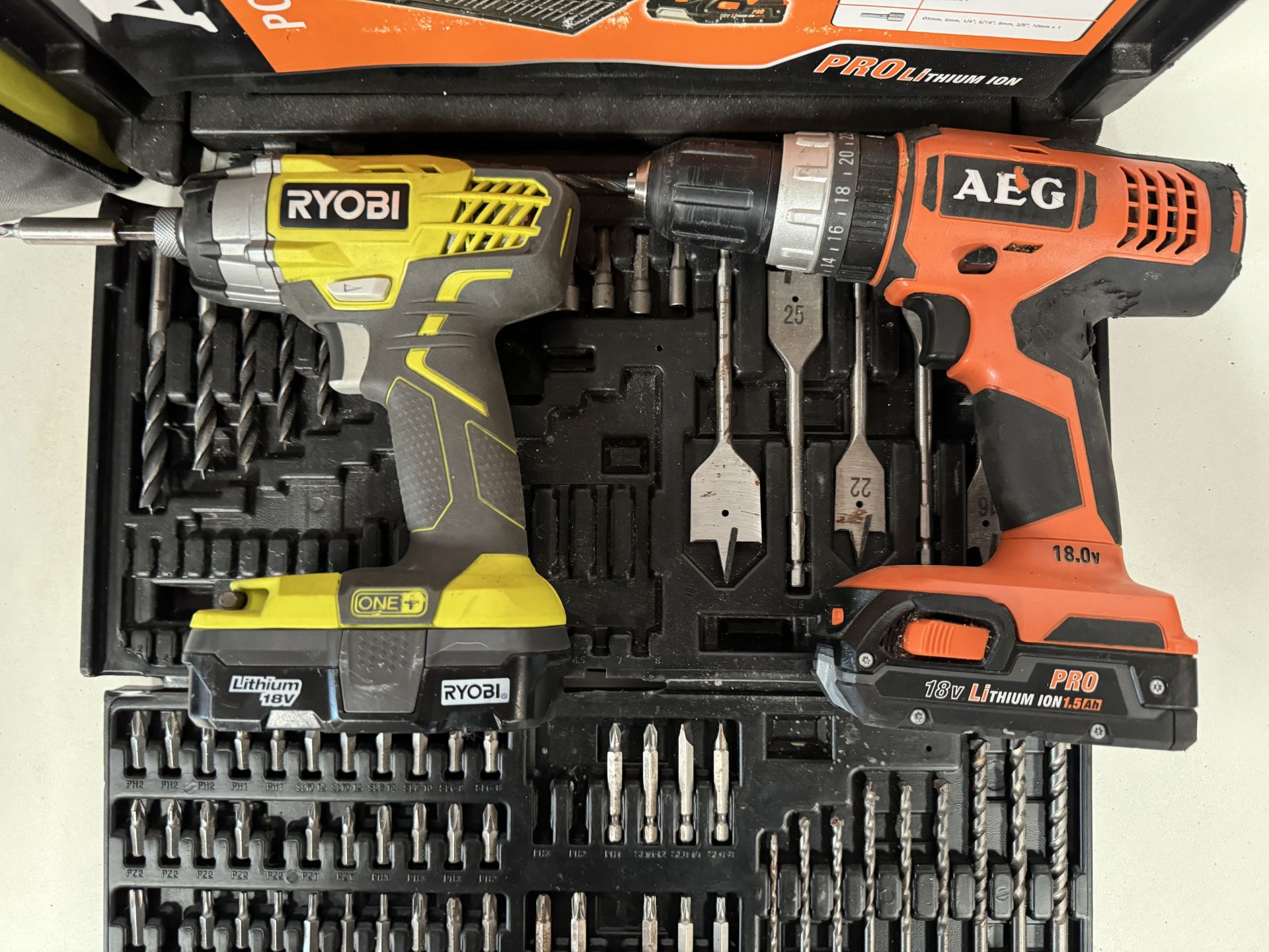 AEG BSB 18G Cordless Drill with Two Batteries &Charger and a Ryobi RID1801 Impact Driver with - Image 2 of 6