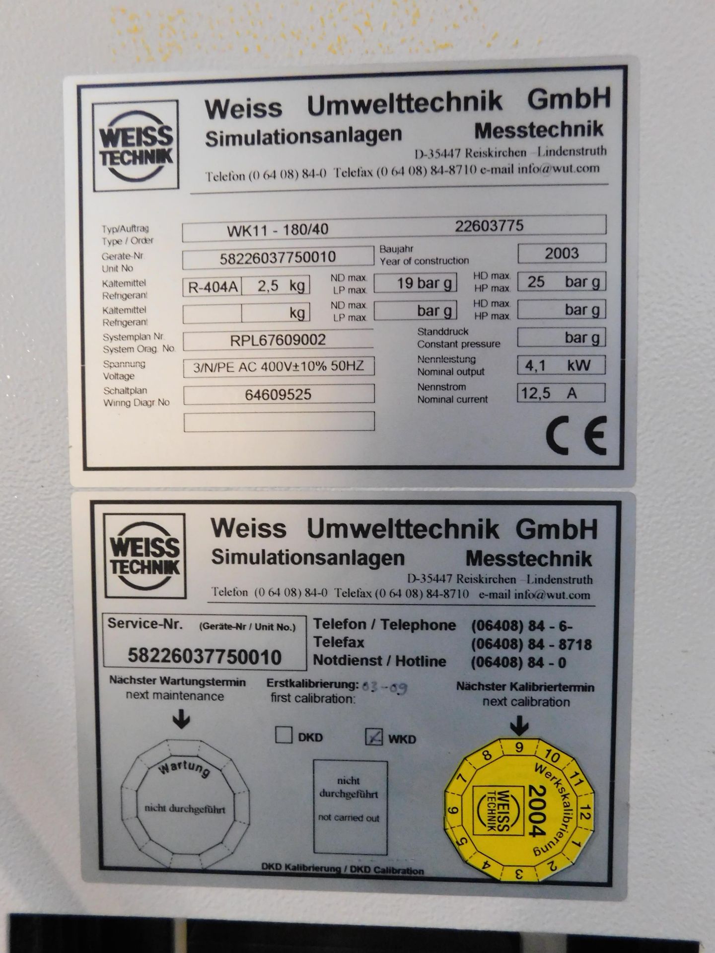 Weiss WK11 180 Environmental Test Chamber (2003), Serial number 58226037750010, Weiss WK11 – 180/40 - Bild 10 aus 13