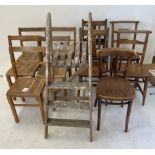 Five Early 20th Century Oak Classroom Chairs, Four Elm Church Hall Chairs, Bentwood Chair &