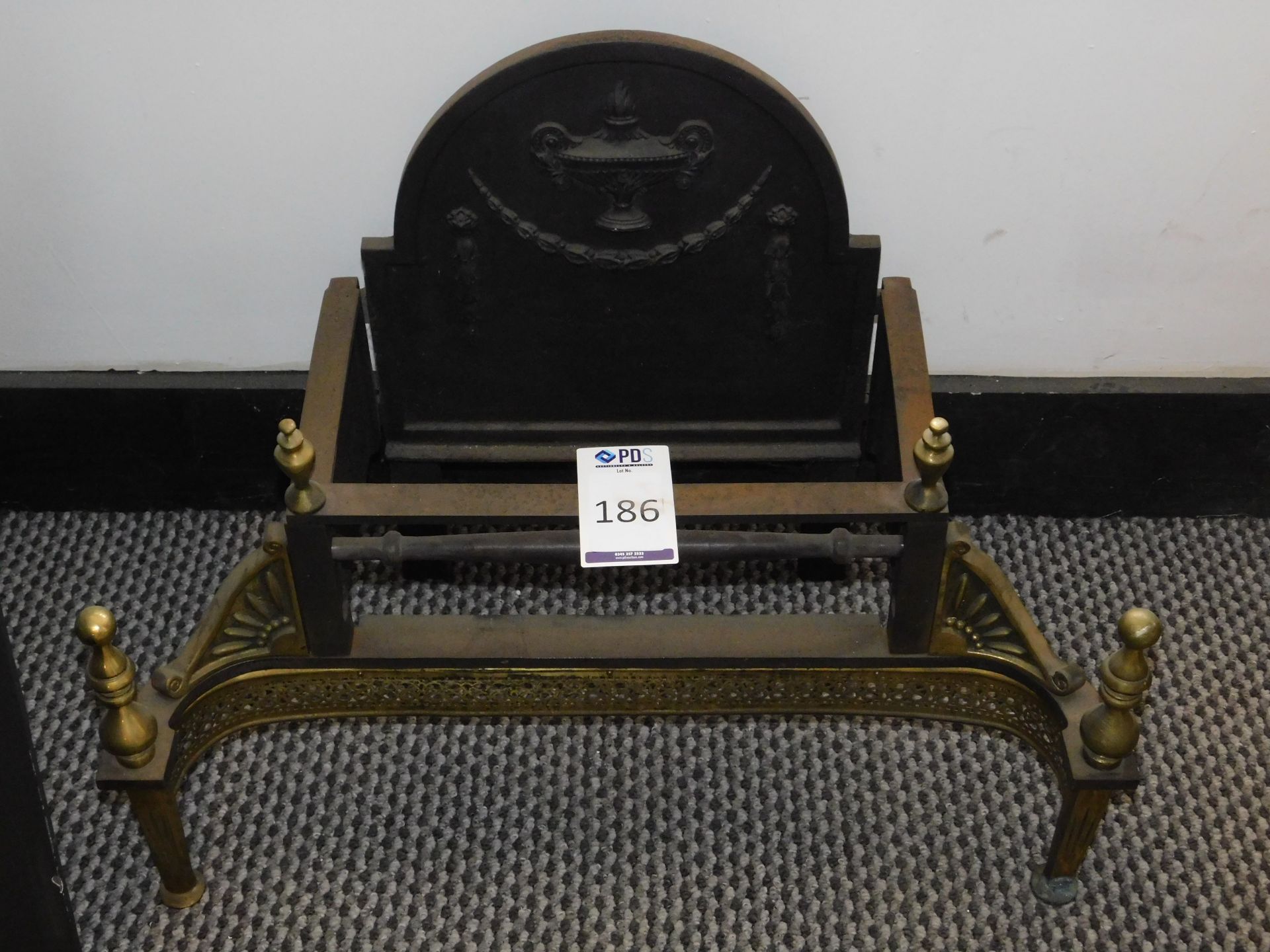 Ex-Display Reproduction Adam Style Dog Grate with Cast Metal Back &* Brass Finials (Location: