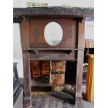 Medium Oak Fireplace Surround with Applied Moulding & Central Bevel Edged Mirror, C 1930’s 54” x