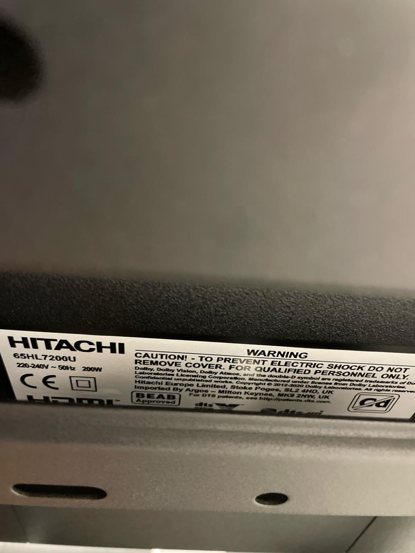 Hitachi 65HL7200U Television on Mobile Stand (Located Rugby. Please Refer to General Notes) - Image 2 of 3
