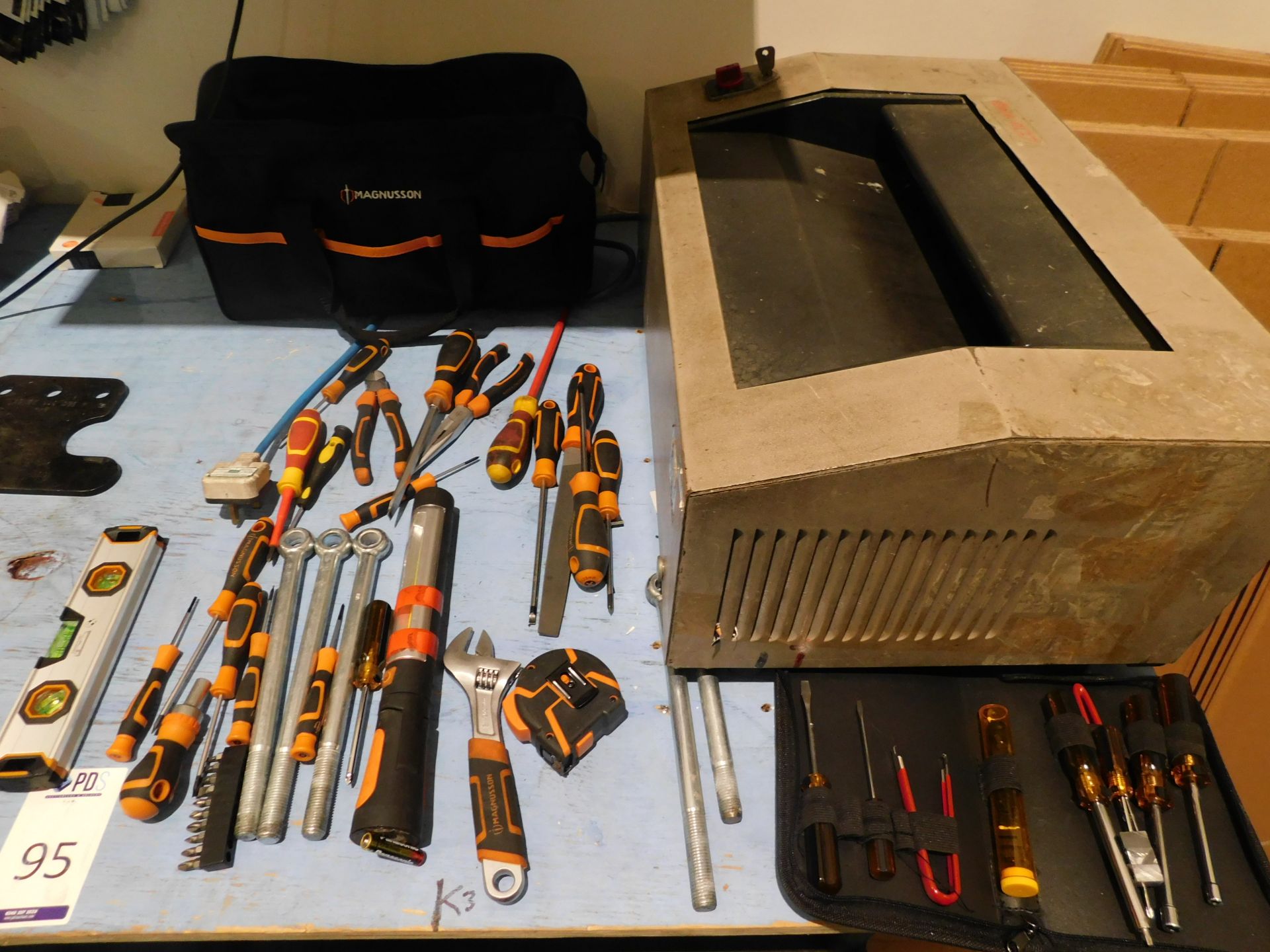 Metal Framed Bench, Magnusson Tool Bag & Quantity of Tools, Intimus 407 Benchtop Shredder, Packaging - Image 2 of 4