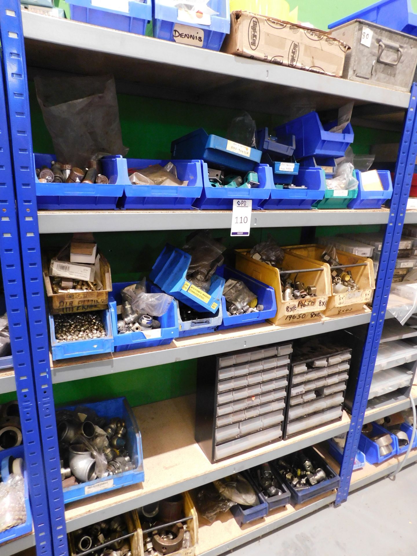 Rack & Contents of Pneumatic Fittings, Pipe Fittings & Multi Drawer Trays (Located Rugby. Please
