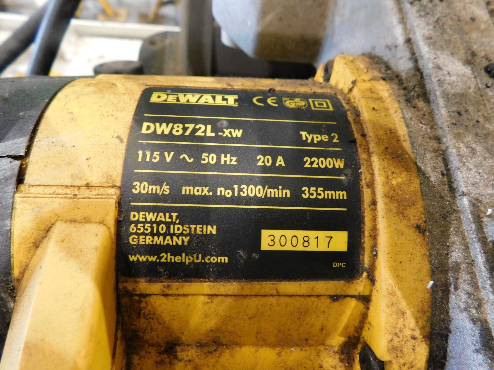 DeWalt DW872L/XW Portable Cut off Saw. 110v, Serial Number 300817 (Located Rugby. Please Refer to - Image 5 of 5