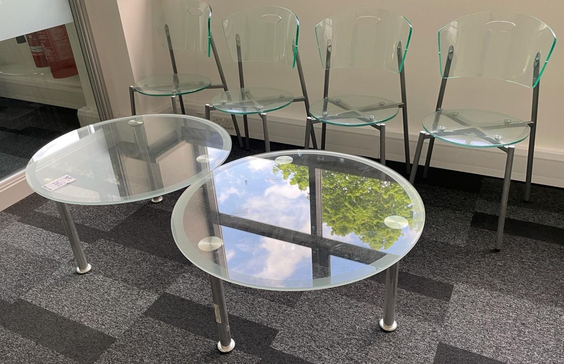 2 Comac Glass Coffee Tables & 4 Metal Framed Perspex Chairs (Located Rugby. Please Refer to