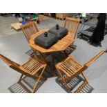 Teak Octagonal Garden Table & Four Folding Chairs (Location Rugby. Please Refer to General Notes)