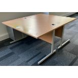 2 Light Oak Effect Desks, Beech Effect Curved Desk & 3 Pedestals, 3-Drawer (Located Rugby. Please
