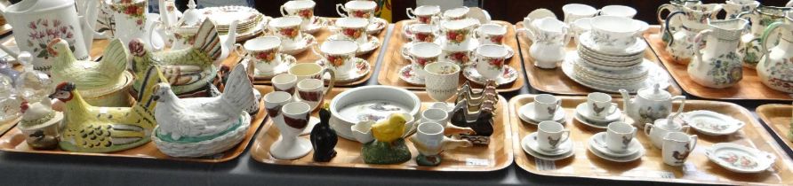 Three trays of bird themed china to include: child's miniature teaset, Royal Doulton cockerel mug,
