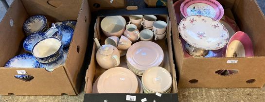 Three boxes of assorted china including: blue and white teaware, Carlton Ware tea set etc. (3) (B.P.