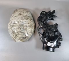 Two hardstone stylised mask heads. (2) (B.P. 21% + VAT)