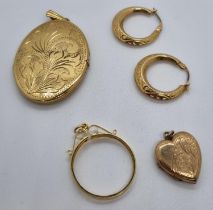 Pair of 9ct gold hoop earrings. 1.7g approx. together with a sovereign/pendant mount, rolled gold