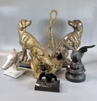 Collection of brass, metal and other animal related items to include: a pair of seated dog